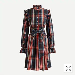 NWT J. Crew Belted ruffle dress, Stewart tartan S